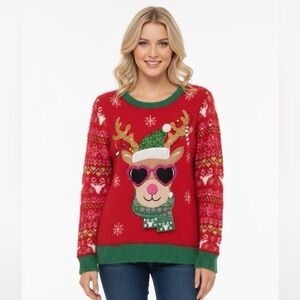 HOLIDAY TIME red reindeer Christmas sweater size XLarge